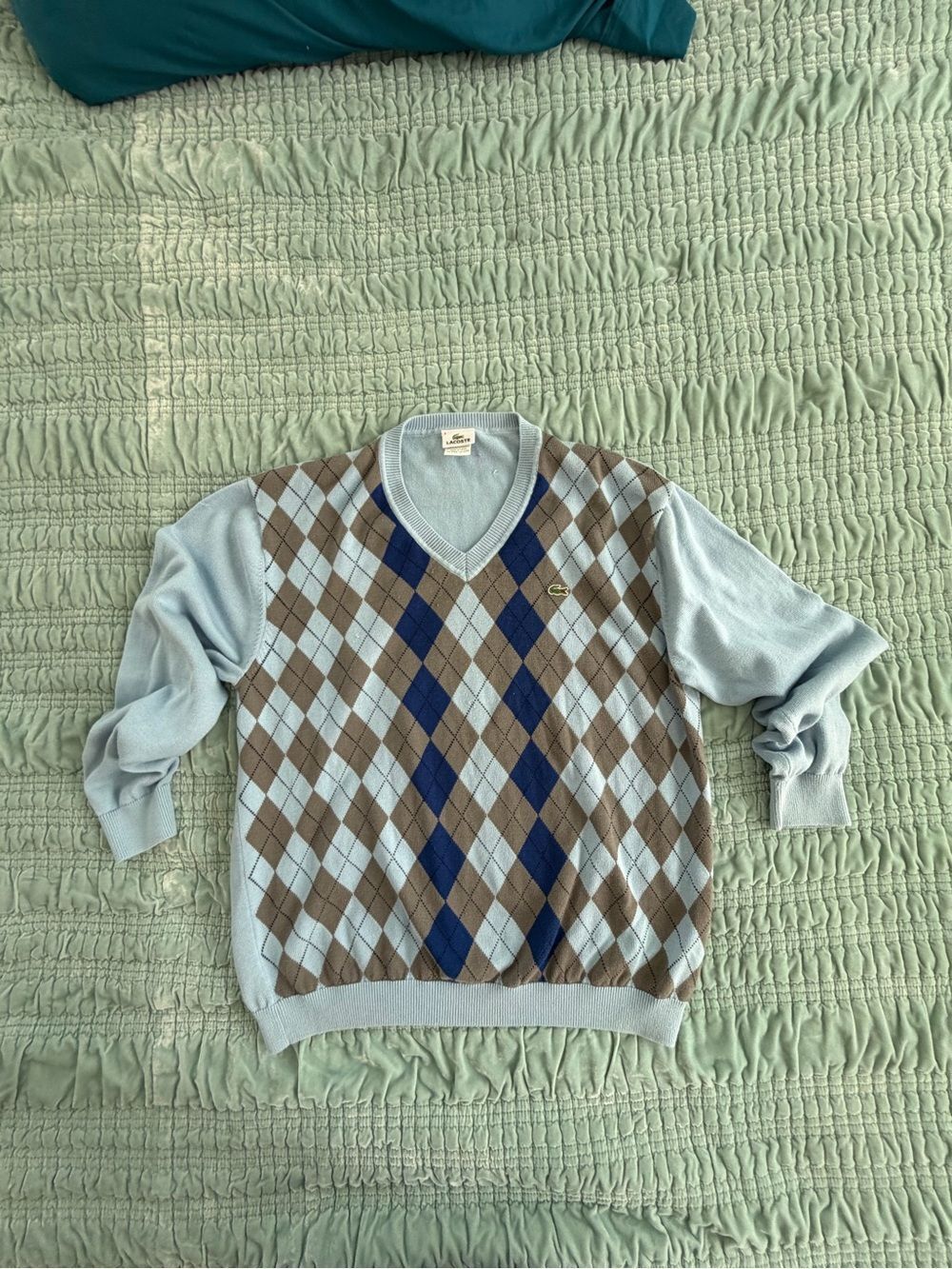 Lacoste Light Blue Argyle V-Neck Sweater - 8